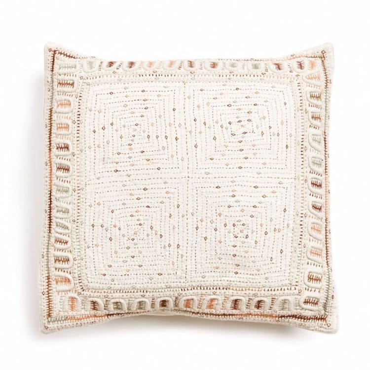 "Maze Coral Hand Embroidered Pillow" - Throw Pillows in white by Anjali Purohit