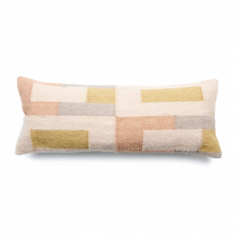 "Shale Hand Woven Pastel Color Large Geometric Lumbar Pillow" - Throw Pillows in multicolorassorted-colors by Anjali Purohit
