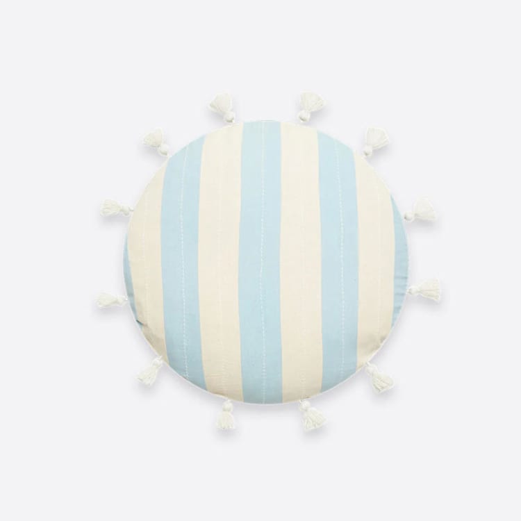 "Cabana Stripe Tassel Throw Pillow - Cloud" - Throw Pillows in blue by Anchal