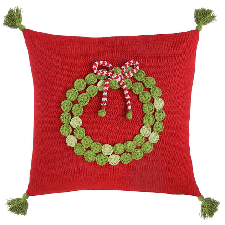 "14" Green Wreath Pillow, Red" - Throw Pillows in red by Melange Collection