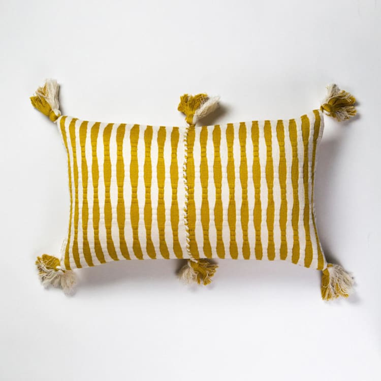 "Antigua Ochre Striped Handwoven Cotton Throw Pillow" - Throw Pillows in yellow by Archive New York