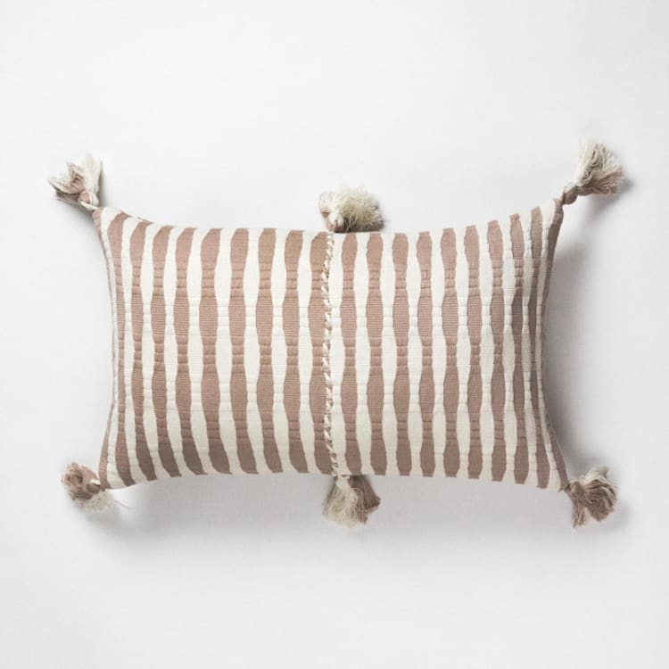 "Antigua Tan Striped Handwoven Cotton Throw Pillow" - Throw Pillows in brown by Archive New York