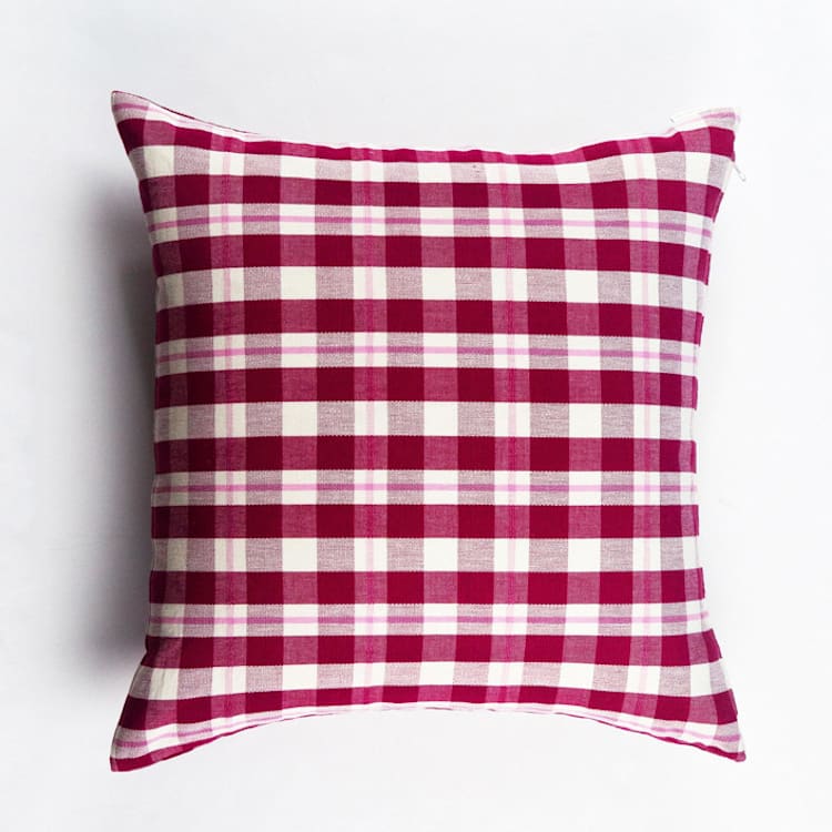 "Abigail Plaid Handwoven Cotton Throw Pillow, Size 20" x 20"" - Throw Pillows in red by Archive New York