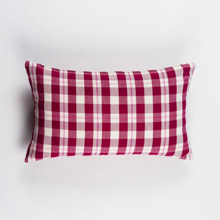 "Abigail Plaid Handwoven Cotton Throw Pillow, Size 12" x 20"" - Throw Pillows in red by Archive New York