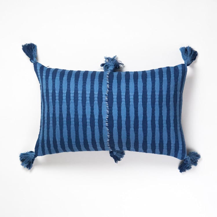 "Antigua Natural Dyed Dark Indigo Striped Handwoven Cotton Throw Pillow" - Throw Pillows in blue by Archive New York