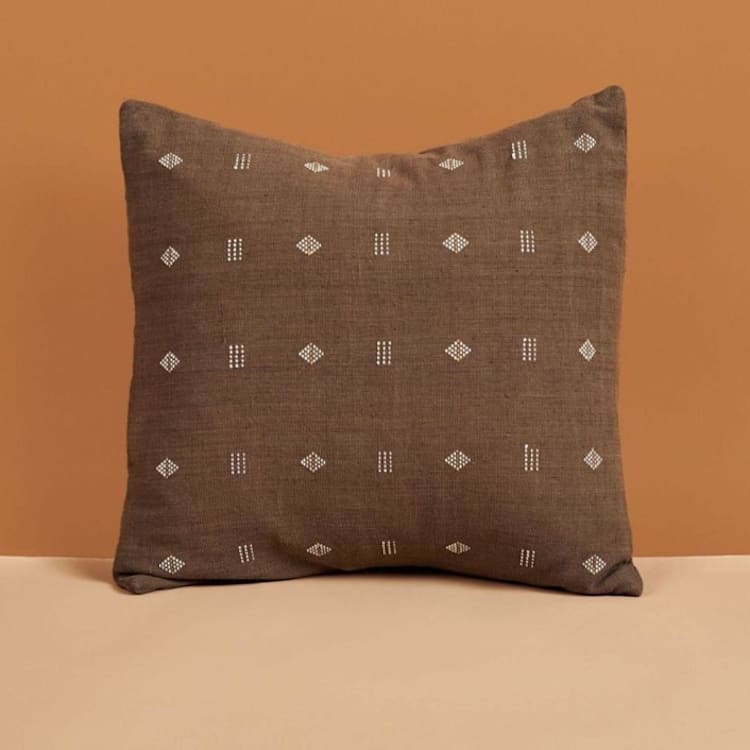 "Nira Choco Handloom Pillow" - Throw Pillows in brown by Anjali Purohit