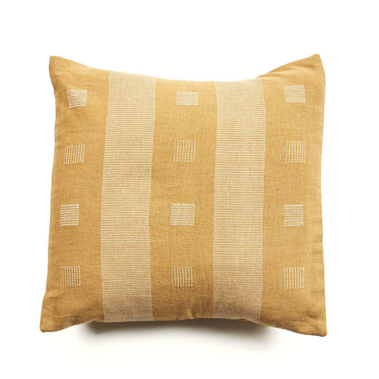 "Chokor Ochre Handloom Pillow" - Throw Pillows in yellow by Anjali Purohit