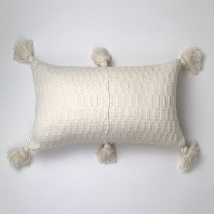 "Antigua Natural White Solid Handwoven Cotton Throw Pillow" - Throw Pillows in white by Archive New York