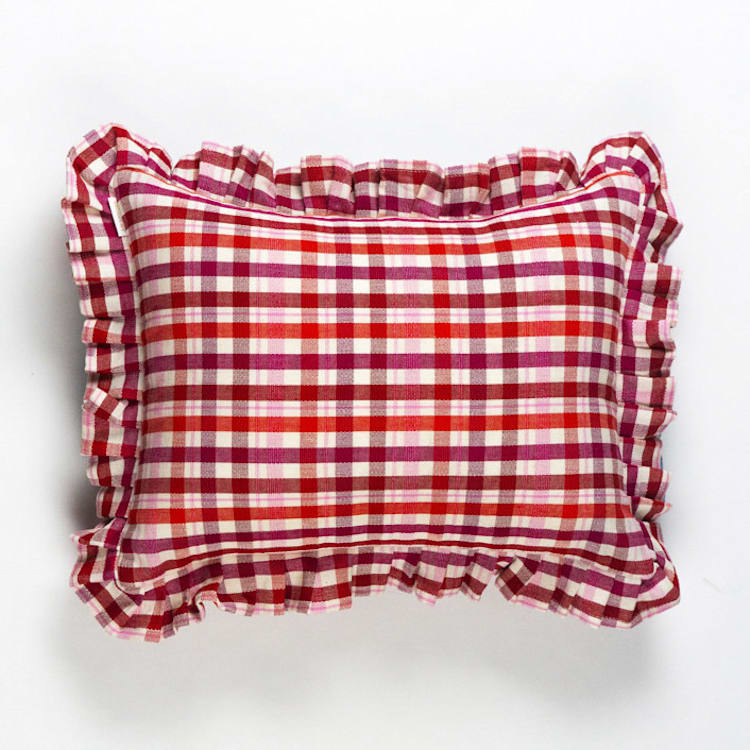 "Noel Plaid Handwoven Cotton Ruffle Pillow" - Throw Pillows in red by Archive New York