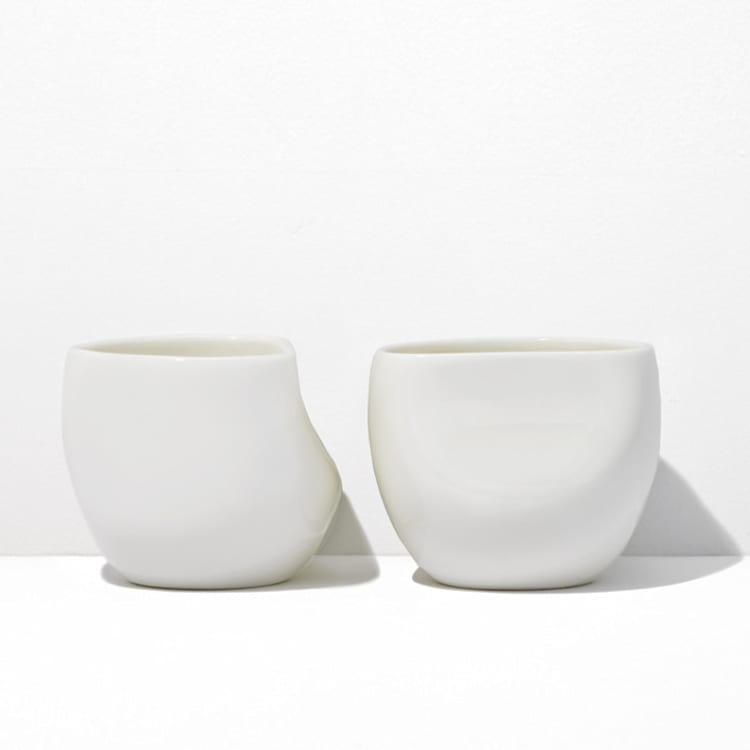 "S/2 Medium Ceramic Cup - White" - Mugs and Teacups in white by Powered By People