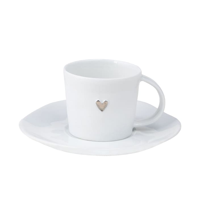 "Porcelain Espresso Cup with Saucer - Silver Heart" - Mugs and Teacups in white by Räder Designs