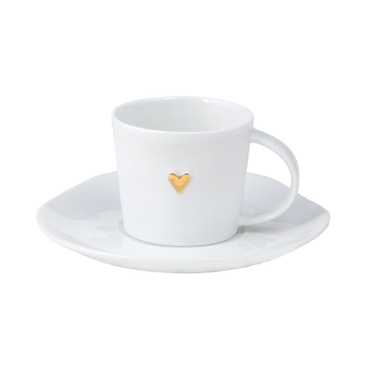 "Porcelain Espresso Cup with Saucer - Golden Heart" - Mugs and Teacups in white by Räder Designs