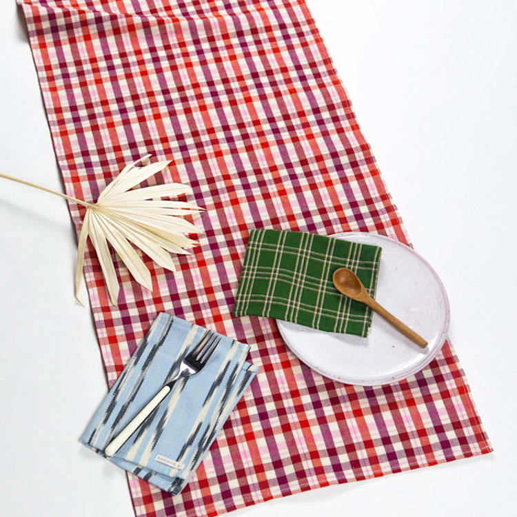 "Noel Plaid Handwoven Cotton Table Runner" - Tablecloths and Runners in red by Archive New York