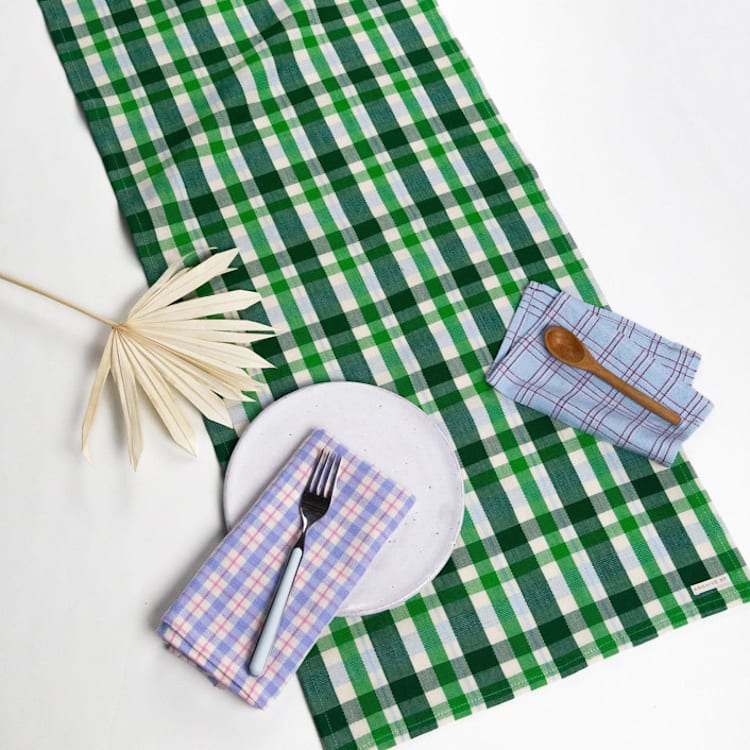 "Josefina Plaid Handwoven Cotton Table Runner" - Tablecloths and Runners in green by Archive New York