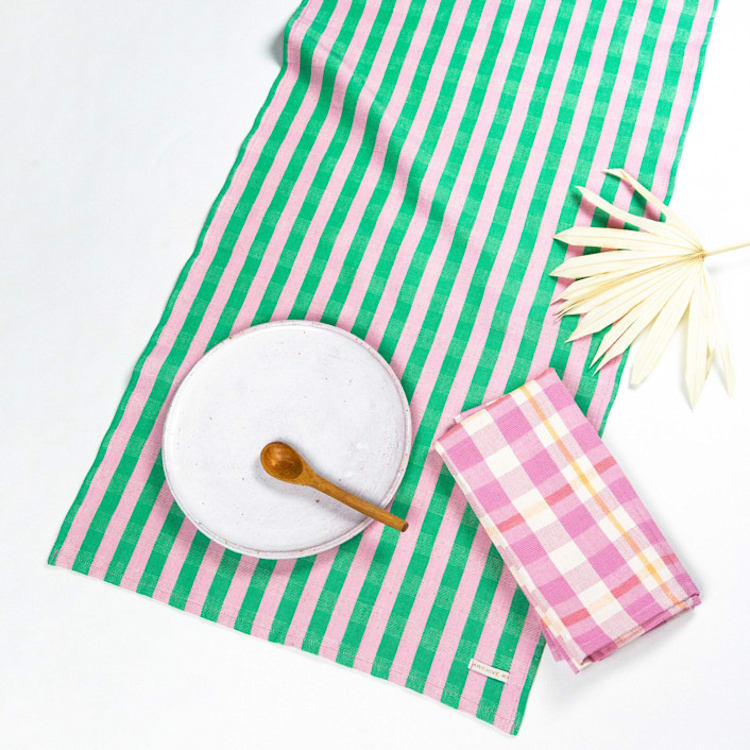 "Flora Striped Handwoven Cotton Table Runner" - Tablecloths and Runners in pink by Archive New York