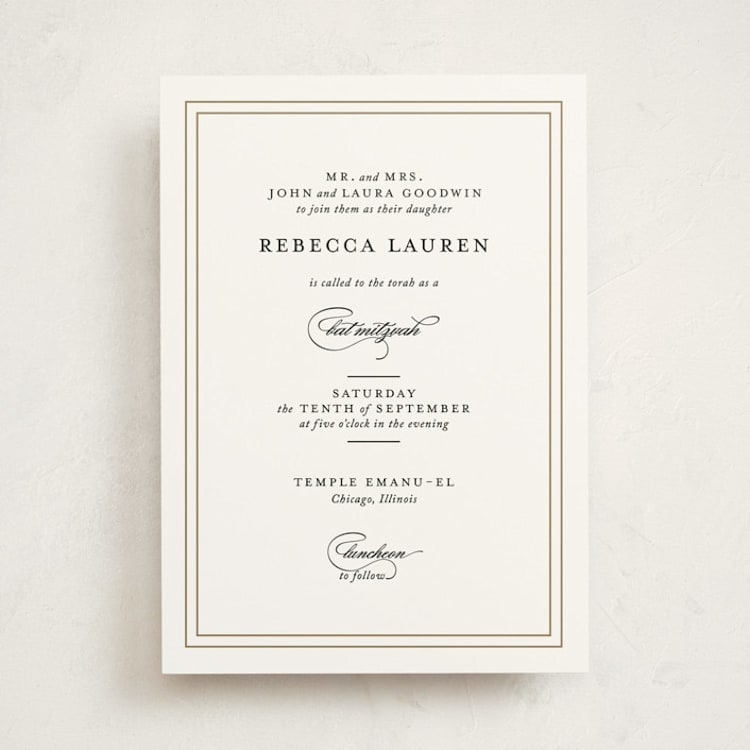 "Eloquence" - Mitzvah Invitations in Golden Rod by Kimberly FitzSimons - Front