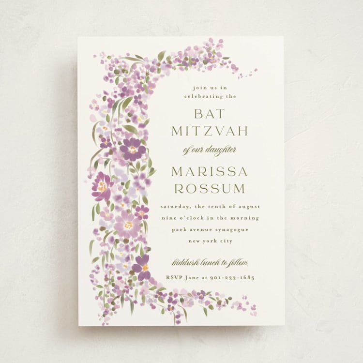 "Meander" - Mitzvah Invitations in Merlot by Angela Marzuki - Front