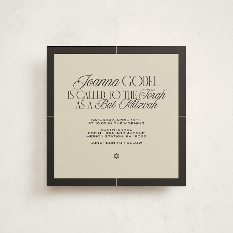 "Grand Luxe Bat Mitzvah" - Mitzvah Invitations in Charcoal by Wallace Design Co. - Front