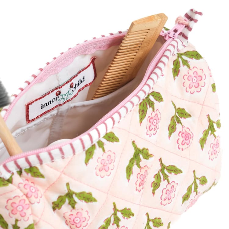"Mona Blockprint Makeup Bag in Pink - Medium" - Makeup Bag in pink by Inner Child