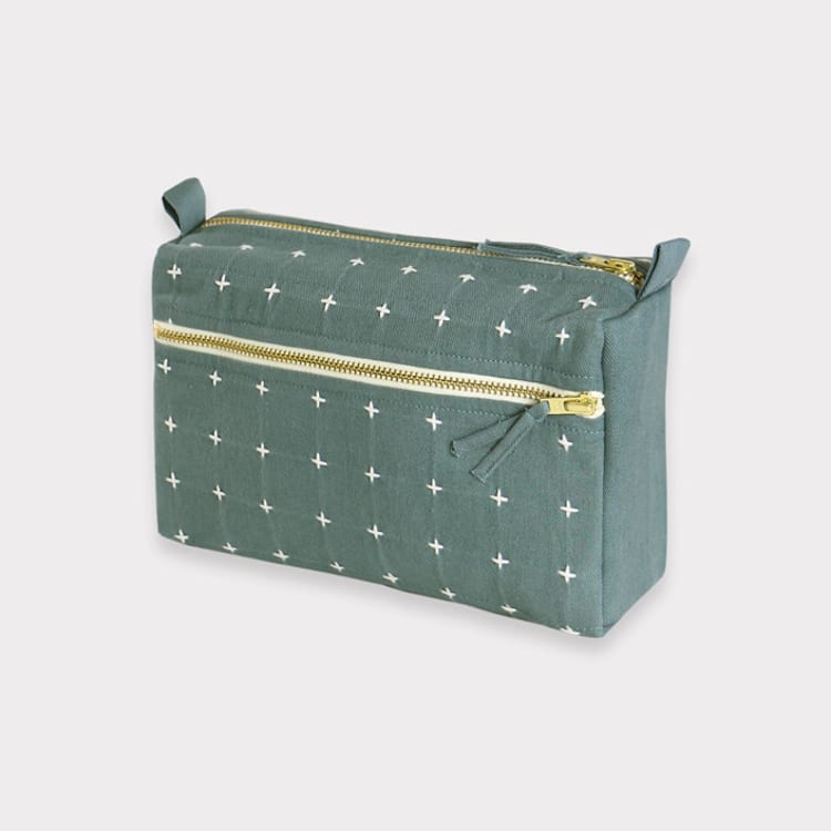 "Medium Cross-Stitch Toiletry Bag - Spruce" - Makeup Bag in green by Anchal