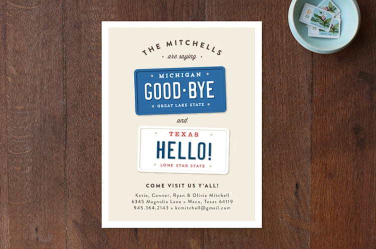 "New Plates" - Moving Announcements in Cobalt by Jennifer Wick - Front