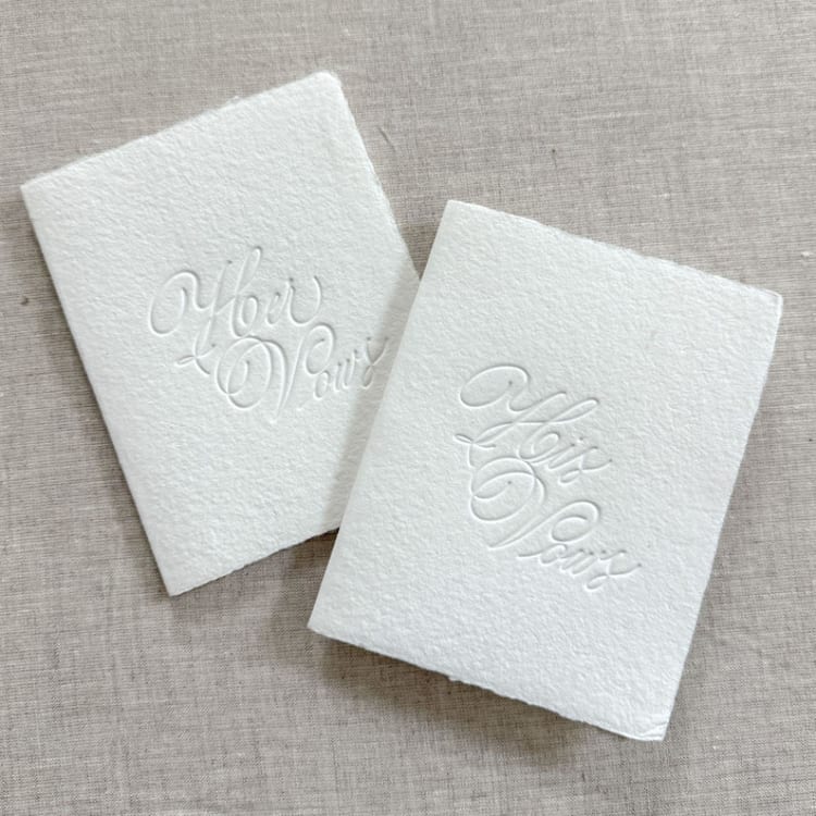 "Debossed Print Vow Books - Set of 2 - White" - Wedding Vow Books in white by Orchid Studio