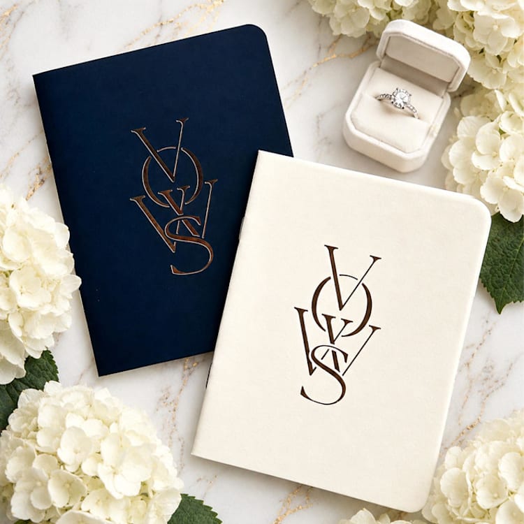 "Black & Cream Luxe Vow Books - Gold Foil, Set of 2, Unisex" - Wedding Vow Books in multicolor by Eva Tadros