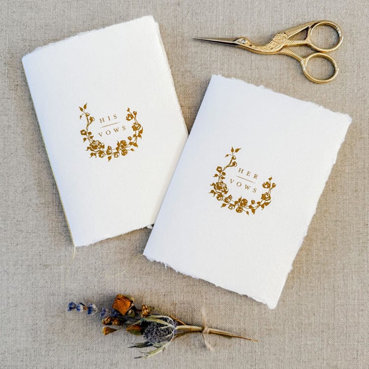 "Floral Wreath Handmade Paper Vow Book Set Of Two" - Wedding Vow Books in white by Jen Simpson