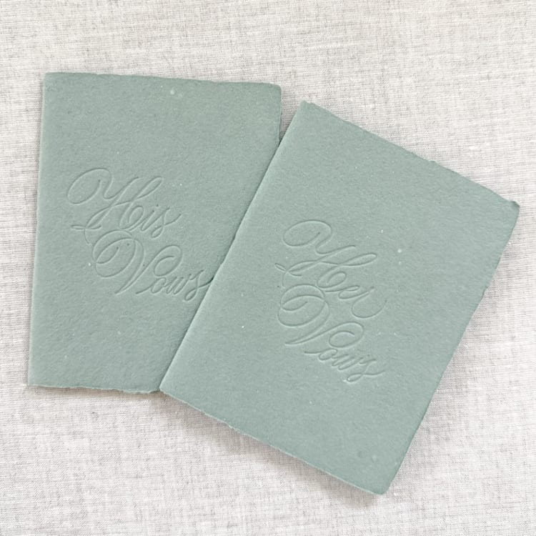 "Debossed Print Vow Books - Set of 2 - Sage Green" - Wedding Vow Books in green by Orchid Studio