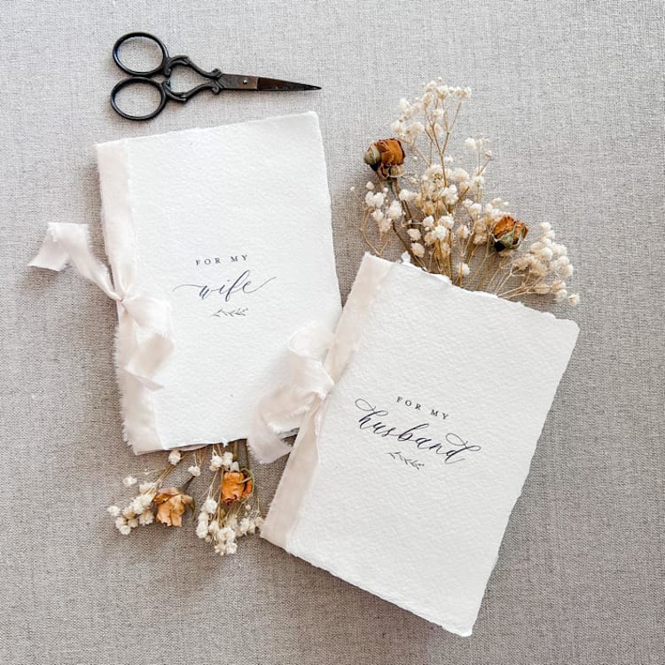 "For My Husband / Wife Vow Book Set - Ivory with ribbon" - Wedding Vow Books in gray by Jen Simpson