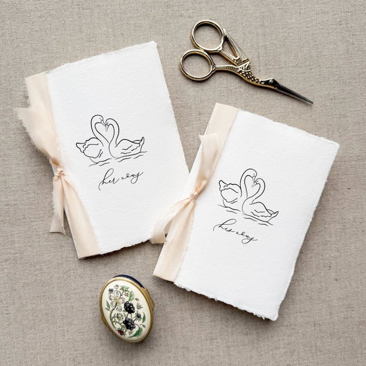 "Swan Vow Books, Set of Two with Ribbon Binding" - Wedding Vow Books in white by Jen Simpson