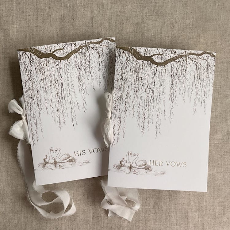 "Willow and swan wedding vow books | SET of 2 books | includes 1 her vows and 1 his vows" - Wedding Vow Books in brown by Ivory Invitations