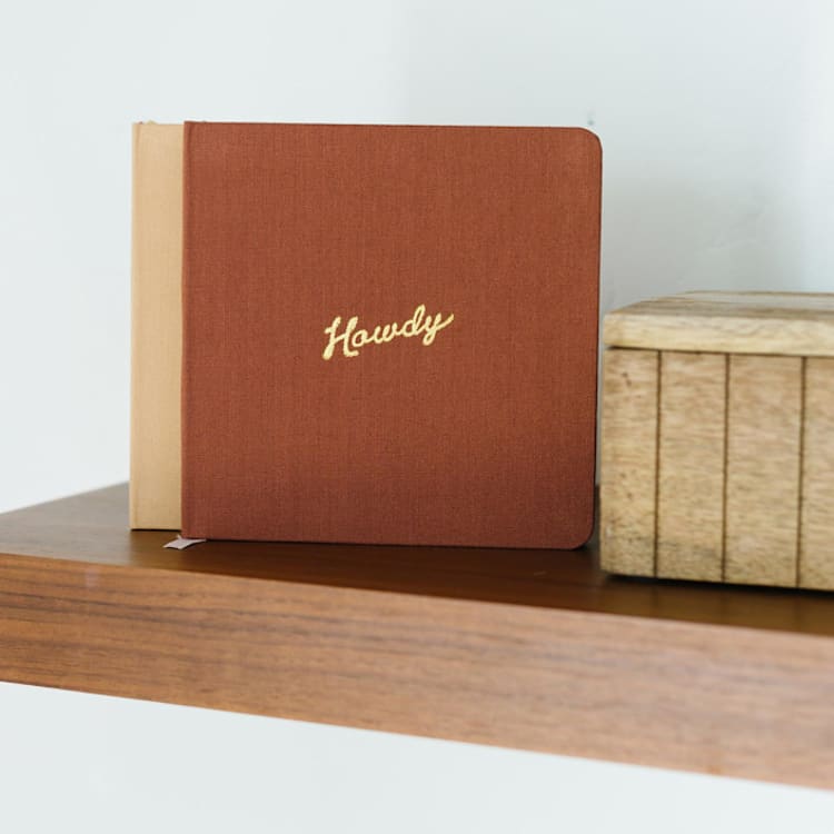 "Howdy Foil Embossed Linen Notebook | Gold Foil on Rust Brown Linen" - Wedding Vow Books in brown by Jessica Cunningham