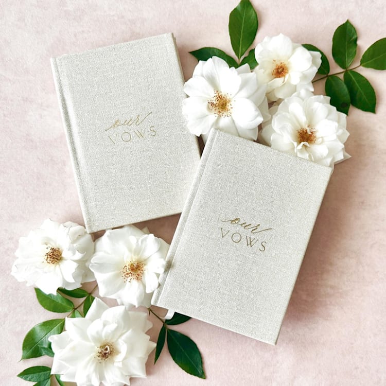 "Neutral Vow Books Set of Two - Our Vows" - Wedding Vow Books in beige by Barbara Gregory