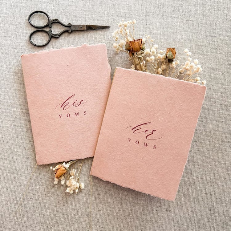 "For My Husband / Wife Vow Book Set - Terra cotta blush with thread" - Wedding Vow Books in pink by Jen Simpson