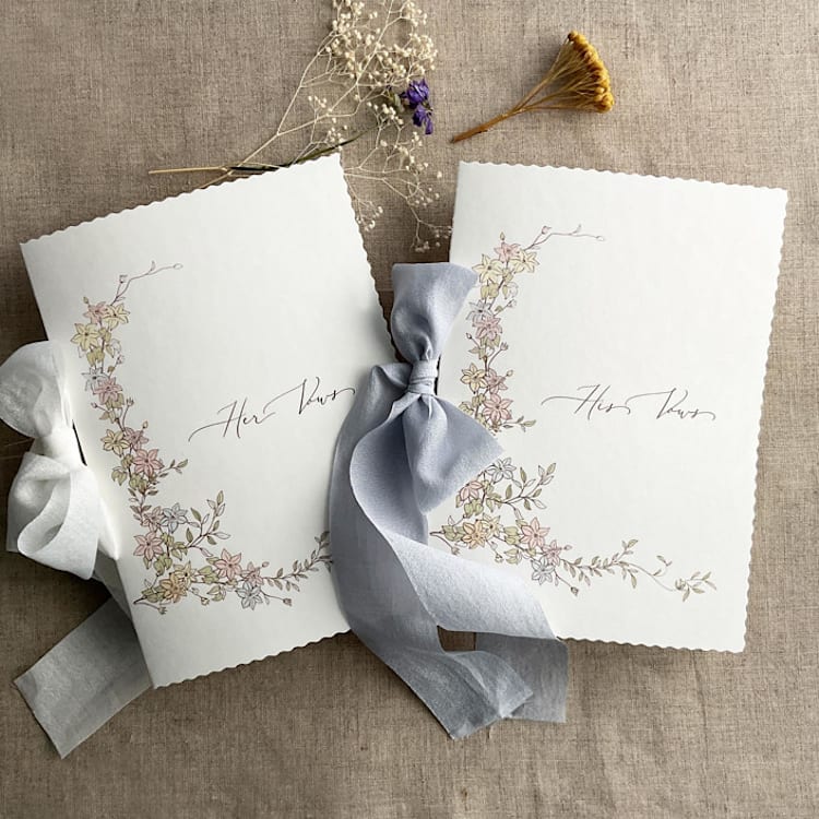 "Marianne's Bouquet Vow books SET of 2 books" - Wedding Vow Books in blue by Ivory Invitations