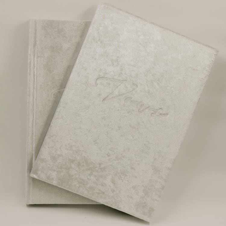 "Vow Book Set of 2 White Velvet" - Wedding Vow Books in white by Ribbon and Rings