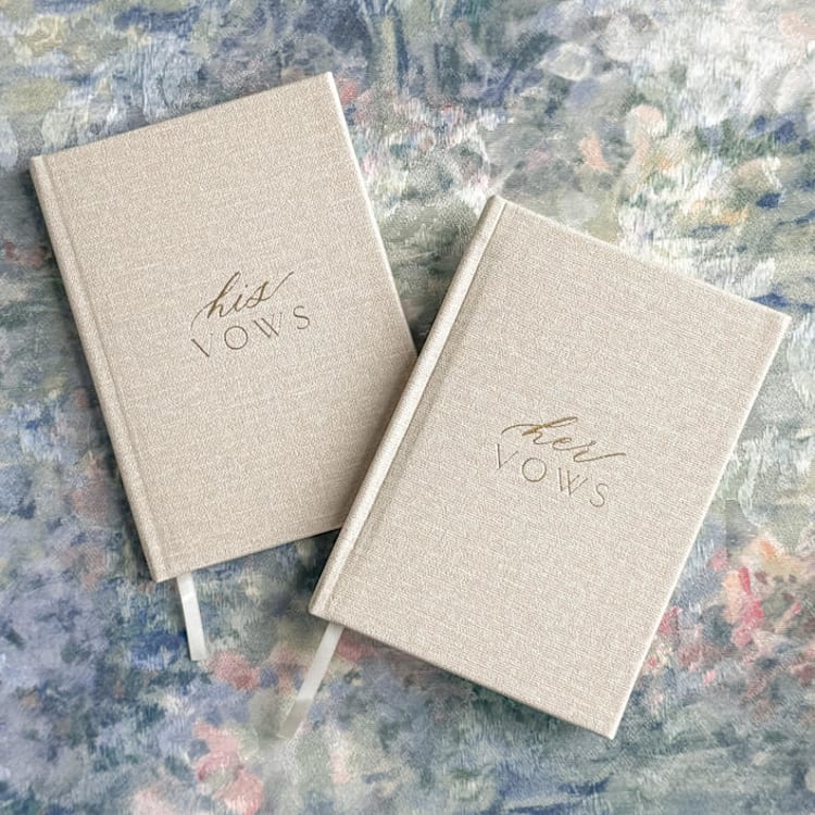 "Elegant Personalized Vow Books Set of Two" - Wedding Vow Books in beige by Barbara Gregory