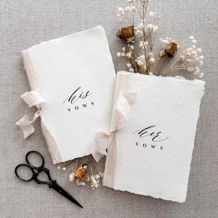 "His and Hers Vow Book Set- ivory with ribbon" - Wedding Vow Books in gray by Jen Simpson
