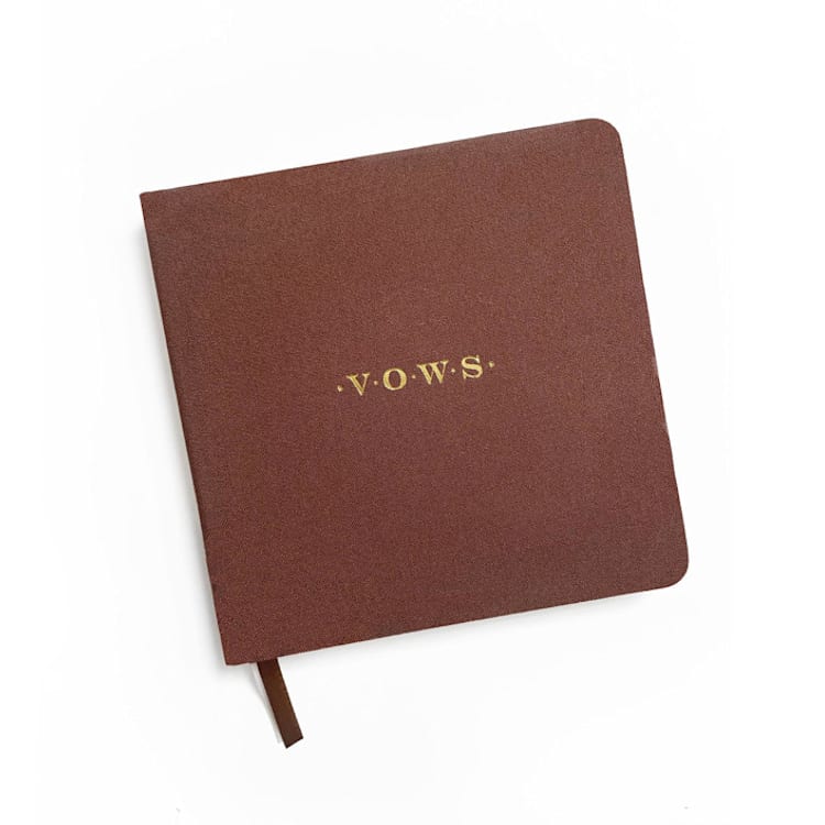 "Linen Wedding Vows Book | Gold Foil on Chocolate Brown Linen" - Wedding Vow Books in brown by Jessica Cunningham