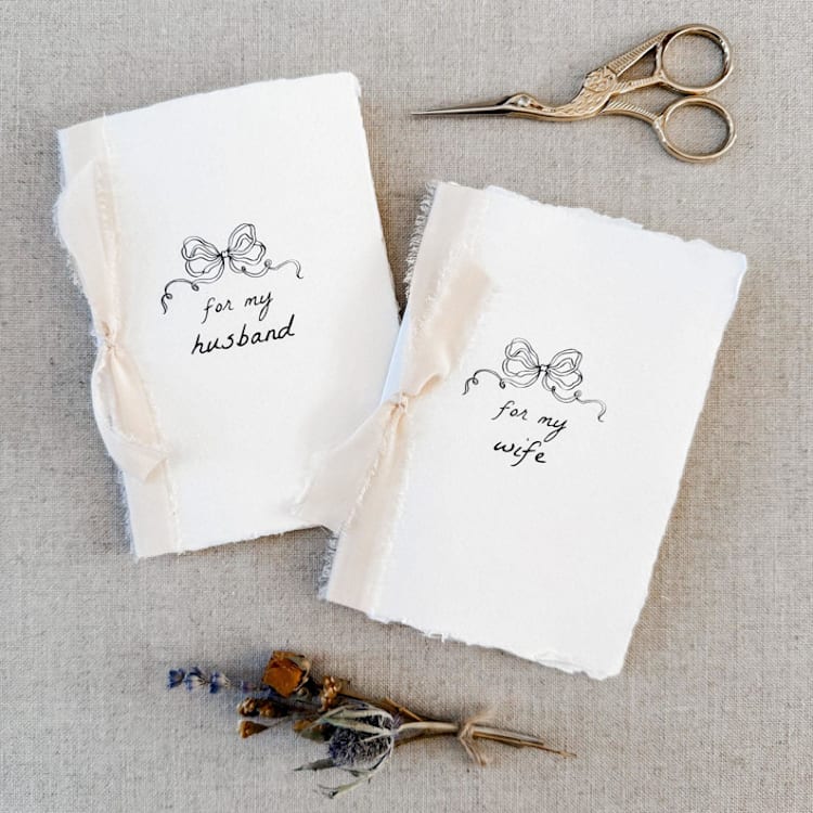 "Rococo Bow Vow Books Set" - Wedding Vow Books in beige by Jen Simpson