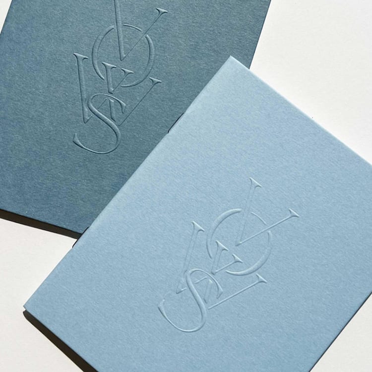 "Luxe Embossed Unisex Vow Books, Set of Two, Azul & Jean Blue, Blank Pages" - Wedding Vow Books in blue by Eva Tadros
