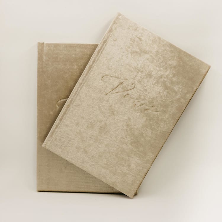 "Vow Book Set of 2 Champagne Velvet" - Wedding Vow Books in multicolor by Ribbon and Rings