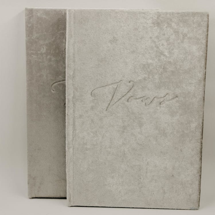 "Vow Book Set of 2 Silver Velvet" - Wedding Vow Books in silver by Ribbon and Rings