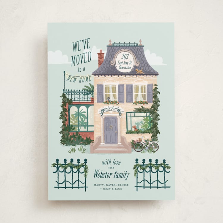 "Little Festive House" - Moving Announcements in Mint by Leia Matt - Front