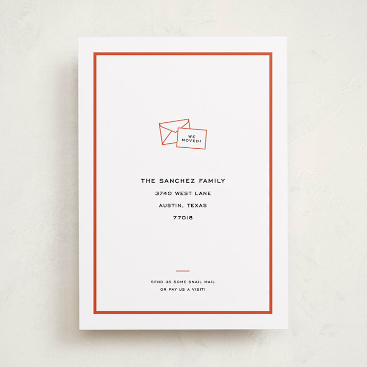 "Snail Mail" - Moving Announcements in Tomato by Megan Davis - Front