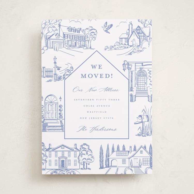 "Toile Home" - Moving Announcements in Sky by Teju Reval - Front