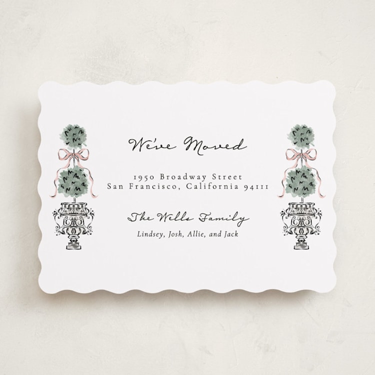 "Hand illustrated Garden Gate" - Moving Announcements in Forest by Jackie Crawford - Front