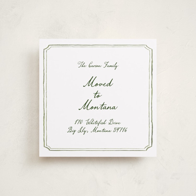 "Handwritten" - Moving Announcements in Moss by Cass Loh - Front