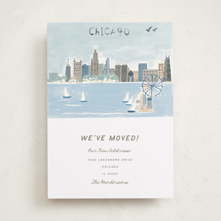 "Chicago Postcard" - Moving Announcements in Sea by Teju Reval - Front